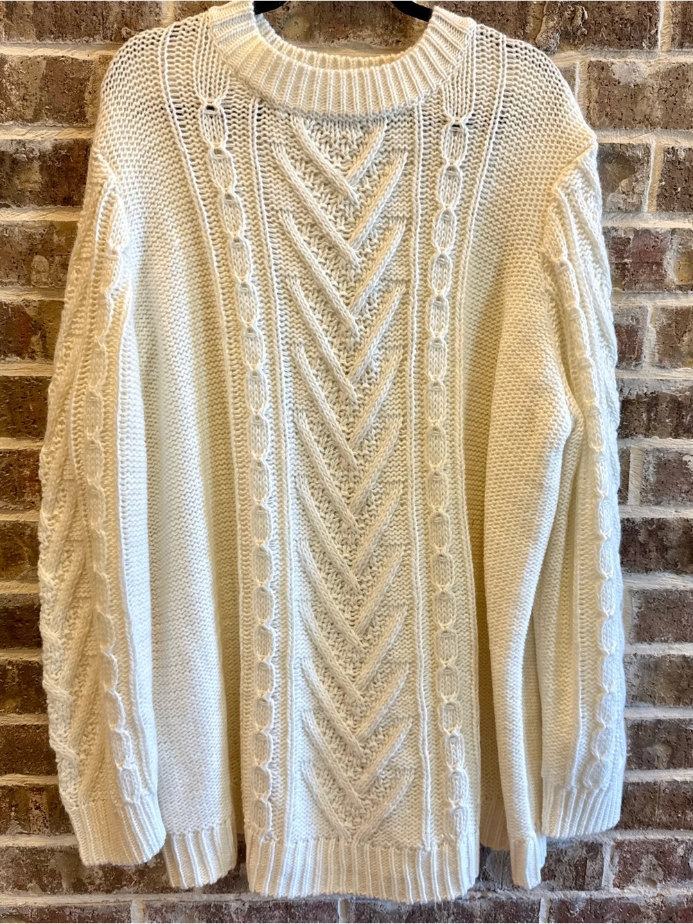 Ellos Cable Knit Crewneck Fisherman Sweater Ivory🌺🌸🌺 3X